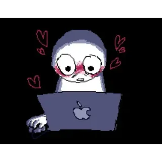 💻 Máy tính, Tình yêu, Vụng về, Đỏ mặt, Hoạt hình telegram sticker