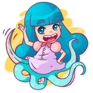 👋 Dibujo animado, Chica, Pulpo, Lindo, Pegatina telegram sticker