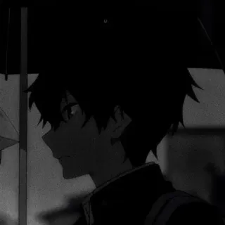 🖤 anime, monochrome, sad, boy, lonely, rain, aesthetic whatsapp sticker