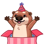 🥳 Lontra, Festa, Aniversário, Caixa, Animal, Desenho animado telegram sticker