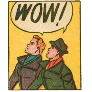 😮 WOW! comic, retro, vintage, exclamation, speech bubble, wow, men, fashion telegram sticker
