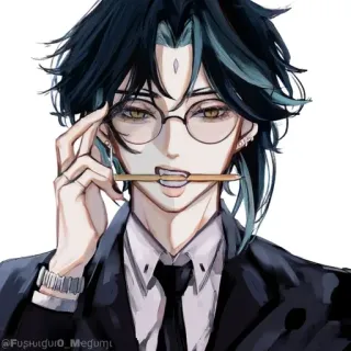 💠 Xiao Genshin Impact anime, fanart, xiao, genshin impact, video game, glasses, suit whatsapp sticker