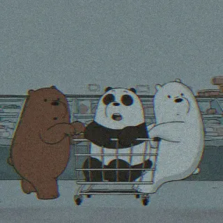 🧃 We Bare Bears, cartoon, shopping cart, bears, panda, grizzly bear, ice bear whatsapp sticker