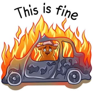 😶 This is fine dog, fire, car, meme, this is fine, cartoon, funny telegram sticker