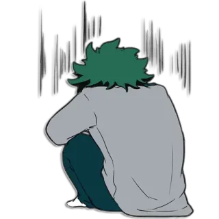 😔 animé, triste, déprimé, assis, cheveux verts whatsapp sticker