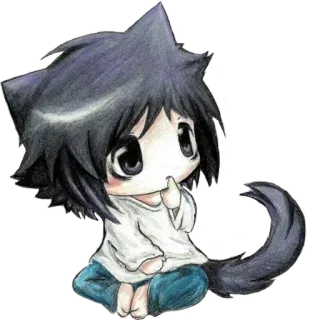 🐺 L Lawliet Death Note Anime, Chibi, L, Death Note, Carino, Gatto, Kawaii telegram sticker