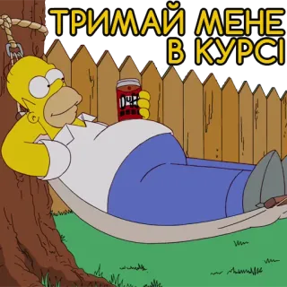 😉 Homer Simpson The Simpsons ТРИМАЙ МЕНЕ В КУРСІ Homer Simpson, beer, relaxing, hammock, cartoon, the simpsons telegram sticker