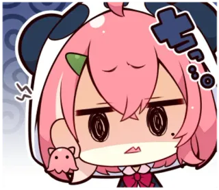 😒 animé, dessin animé, personnage, cheveux roses, oreilles de panda, mignon telegram sticker