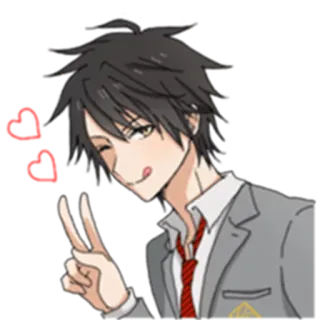 ✌ anime, male, peace sign, wink, student, school uniform, cartoon telegram sticker