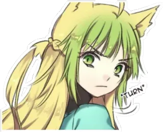 😾 Turn Anime, Manga, Nekomimi, Chica, Lindo, Pelo verde telegram sticker