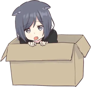 😓 Anime, Gadis, Telinga kucing, Kotak, Lucu telegram sticker