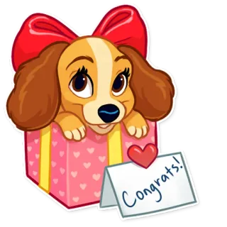 🎁 Congrats! chien, cadeau, félicitations, fête, coeurs, dessin animé telegram sticker