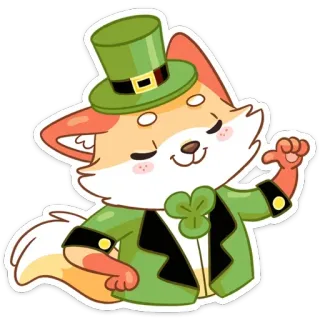 ☺️ лиса, мультфильм, наклейка, лепрекон, клевер, зеленый whatsapp sticker