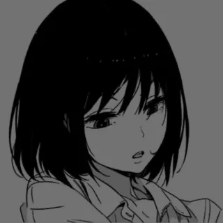 🖤 动漫, 女孩, 漫画, 肖像, 插画, 黑白 telegram sticker