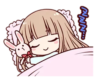 😀 zzZZzz 잠, 애니메이션, 소녀, 카와이, 귀여운, 토끼 telegram sticker