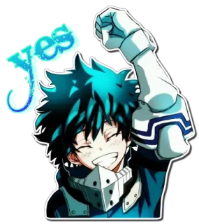 ✊ Izuku Midoriya My Hero Academia Yes アニメ, マンガ, 僕のヒーローアカデミア, 緑谷出久, デク, ヒーロー, はい, お祝い, 決意 telegram sticker