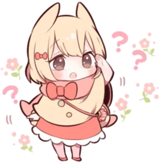 ⁉️ 애니메이션, 귀여운, 소녀, 물음표, 꽃 telegram sticker
