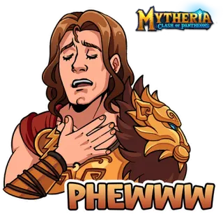 😌 Mytheria: Clash of Pantheons PHEWWW Mytheria, Clash of Pantheons, Fantasy, Videospiel, Charakter, Puh, Erschöpft whatsapp sticker