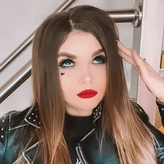 🙄 woman, leather jacket, portrait, red lipstick, beauty telegram sticker