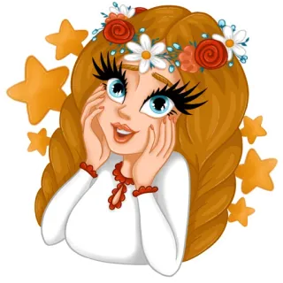 🤩 menina, desenho animado, guirlanda, flores, estrelas whatsapp sticker