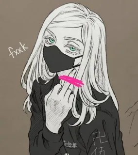 💊 fxxk anime, middle finger, mask, offensive, drawing telegram sticker
