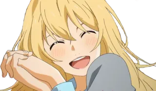 🙌 Kaori Miyazono Your Lie in April anime, chica, sonriendo, pelo rubio, linda, personaje whatsapp sticker