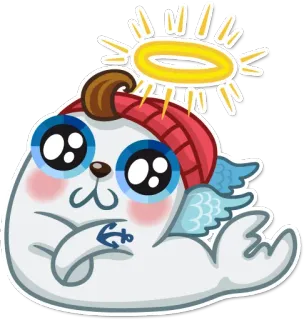 👼 anjing laut, hewan, lucu, halo, malaikat, sayap, kawaii, kartun whatsapp sticker