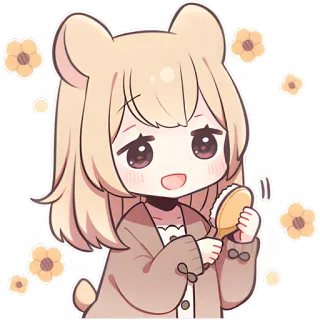 🪮 귀여운, 치비, 애니메이션 소녀, 카와이, 꽃, 곰, 만화, 스티커 telegram sticker