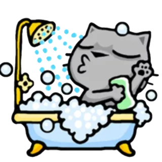 🛀 Katze, Bad, Dusche, süß, Seifenblasen, Cartoon telegram sticker