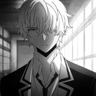 🍇 Anime, Manga, Chłopak, Mundur szkolny, Smutny, Czarno-biały, Monochromatyczny telegram sticker