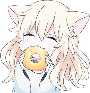 😙 Katzenmädchen, Anime, süß, Donut, essen, kawaii telegram sticker