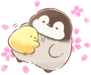 🤩 pingüino, pollito, mono, kawaii, animal, amistad, dibujo animado whatsapp sticker