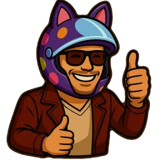 😁 ยกนิ้วโป้ง, ผู้ชาย, หมวกกันน็อค, มอเตอร์ไซค์, บวก, อนุมัติ, โอเค telegram sticker