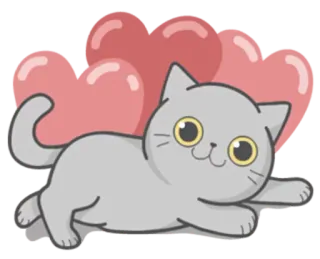 ❤ kat, harten, schattig, kitten, liefde, grijs, cartoon telegram sticker