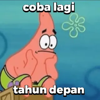 😀 Patrick Star SpongeBob SquarePants coba lagi
tahun depan patrick, spongebob, zeester, verdrietig, cartoon whatsapp sticker