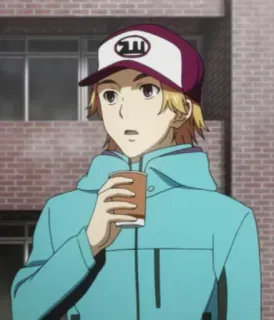 ⛈ Anime, Mann, Hut, Getränk, Casual, Blond telegram sticker