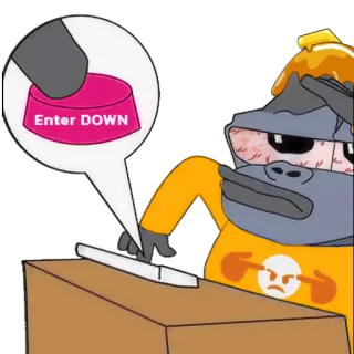 📉 Enter DOWN มีม, ปุ่ม, โกรธ, การ์ตูน, กอริลลา, ชี้, อารมณ์เสีย telegram sticker