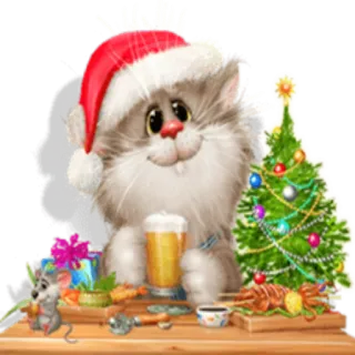 🥂 gato, natal, cerveja, festivo, feriado, celebração, rato, presente, árvore whatsapp sticker