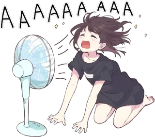 🎐 AAAAAAA anime, meisje, fan, hitte, zomer, uitgeput, afkoeling whatsapp sticker