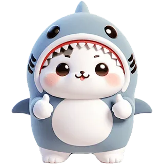 👍 lindo, animal, tiburón, dibujos animados, pulgar arriba, kawaii, adorable whatsapp sticker