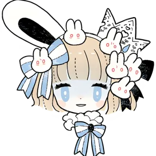 😐 dễ thương, hoạt hình, anime, hình minh họa, kawaii, thỏ, ruy băng telegram sticker