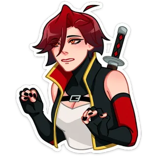 😉 Anime, Kobieta, rude włosy, miecz, postać, ilustracja telegram sticker