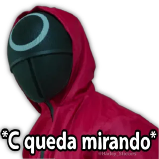 😀 *C queda mirando* squid game, masked figure, red jumpsuit, watching, looking telegram sticker