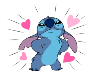 😎 Stitch Lilo & Stitch carino, alieno, cuori, cartone animato, blu, felice telegram sticker