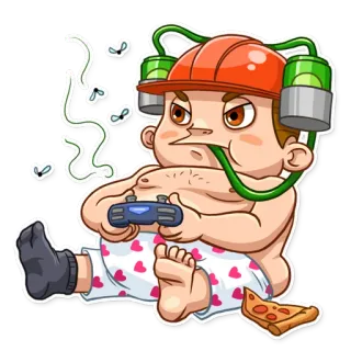 🎮 Gamer, Desenho animado, Engraçado, Pizza, Jogo de computador, Controle telegram sticker