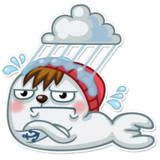 ☔ anjing laut, awan, hujan, marah, air, kartun, stiker whatsapp sticker