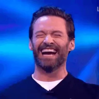 🎧 Hugh Jackman actor, celebrity, laughing, happy, man, beard whatsapp sticker