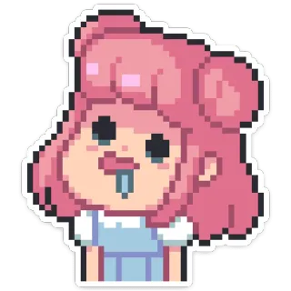 🤤 Pixel art, Carino, Cartone animato, Capelli rosa, Adesivo telegram sticker