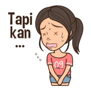 😵 Tapi kan Dibujo animado, Mujer, Expresión, Sudor, Ansiedad whatsapp sticker
