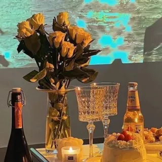 💋 bunga, mawar, dekorasi meja, perayaan, minuman, kue, romantis telegram sticker